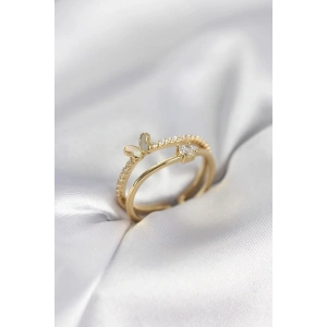 Erb Gold Renk 2'li Zirkon Taşlı Kelebek Model Kadın Yüzük