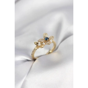 Erb Gold Renk Çiçek Model Zirkon Taşlı Kadın Yüzük