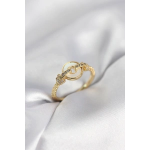 Erb Gold Renk Daire Form Sedef Ve Zirkon Taşlı Kadın Yüzük