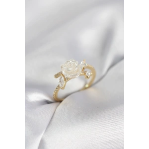 Erb Gold Renk Gül Model Zirkon Taşlı Kadın Yüzük