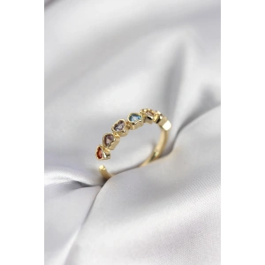 Erb Gold Renk Kalp Model Renkli Zirkon Taşlı Kadın Yüzük