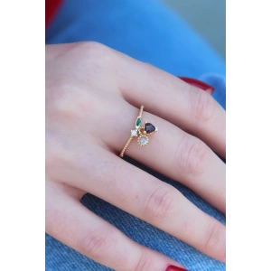Erb Gold Renk Kiraz Model Zirkon Taşlı Kadın Yüzük