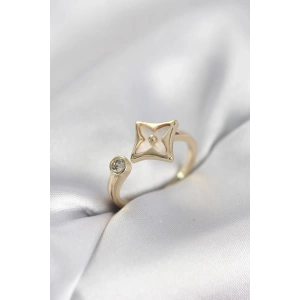 Erb Gold Renk Köşeli Yonca Model Zirkon Taşlı Kadın Yüzük