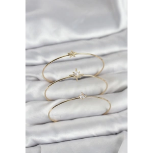 Erb Gold Renk Kutup Yıldızı Model Zirkon Taşlı 3'lü Kadın Bileklik Kombini