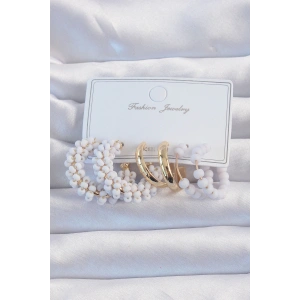 Erb Gold Renk Lila Boncuklu Halka Küpe Seti