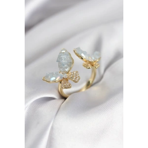 Erb Gold Renk Mavi Kelebek Model Zirkon Taşlı Kadın Yüzük