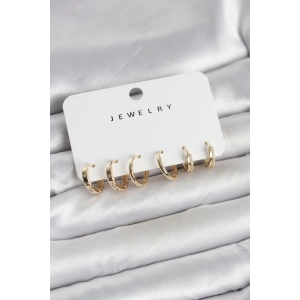 Erb Gold Renk Pirinç 3 Çift Kadın Küpe Seti