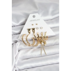 Erb Gold Renk Pirinç 6'lı Kadın Küpe Seti