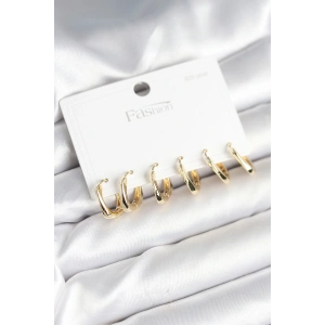 Erb Gold Renk Pirinç Kare Halka Model 925 Ayar Gümüş Çivili Kadın Küpe Seti