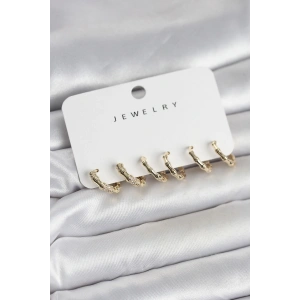 Erb Gold Renk Pirinç Kemik Model 3 Çift Kadın Küpe Seti