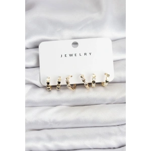 Erb Gold Renk Pirinç Minimal Kalp Detaylı Kadın Küpe Seti