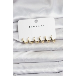 Erb Gold Renk Pirinç Minimal Petek Detaylı Kadın Küpe Seti