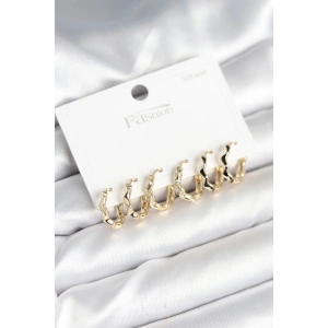 Erb Gold Renk Pirinç Zikzak Model 925 Ayar Gümüş Çivili Kadın Küpe Seti