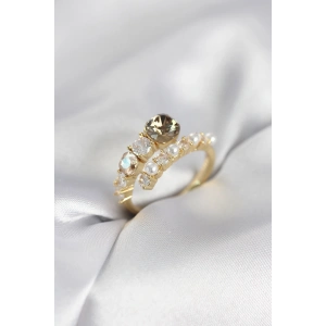 Erb Gold Renk Pirinç Zirkon Taşlı İncili Kadın Yüzük