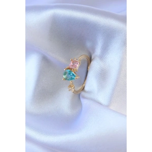 Erb Gold Renk Renkli Zirkon Taşlı Pirinç Kadın Yüzük