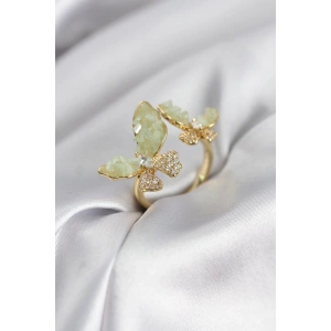 Erb Gold Renk Su Yeşili Kelebek Model Zirkon Taşlı Kadın Yüzük