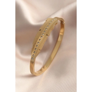 Erb Gold Renk Yaprak Model Zirkon Taş Detay Kelepçe Kadın Bileklik
