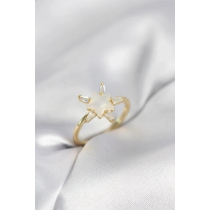 Erb Gold Renk Yıldız Model Sedefli Zirkon Taşlı Kadın Yüzük