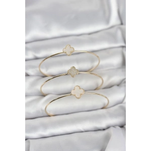 Erb Gold Renk Yonca Model Zirkon Taşlı 3'lü Kadın Bileklik Kombini