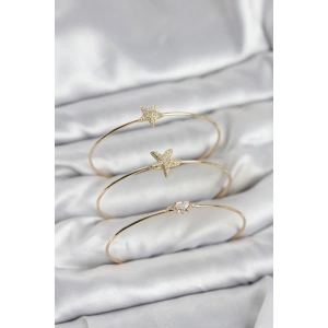 Erb Gold Renk Zirkon Taşlı Deniz Yıldızı Model 3'lü Kadın Bileklik Kombini