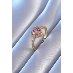 Erb Gold Renk Zirkon Taşlı Kalp Model Pirinç Charm Kadın Yüzük