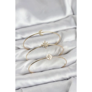 Erb Gold Renk Zirkon Taşlı Kutup Yıldızı Model 3'lü Kadın Bileklik Kombini