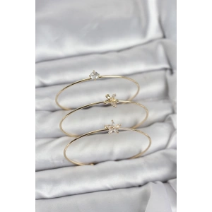 Erb Gold Renk Zirkon Taşlı Pirinç 3'lü Kadın Bileklik Kombini