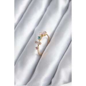 Erb Gold Renk Zirkon Taşlı Renkli Zirkon Taşlı Kadın Yüzük