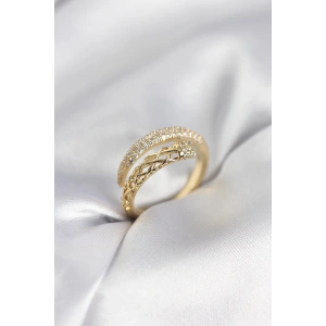 Erb Gold Renk Zirkon Taşlı Sarmal Kadın Yüzük