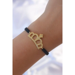 Erb Gold Renk Zirkon Taşlı Taç Figür Makrome Bileklik