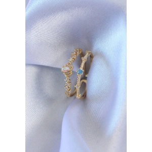 Erb Gold Renk Zirkon Taşlı Taç Figür Pirinç Kadın Yüzük