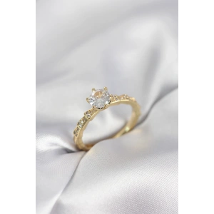 Erb Gold Renk Zirkon Taşlı Tek Taş Model Kadın Yüzük