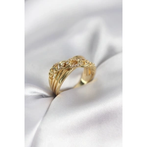 Erb Gold Renk Zirkon Taşlı Zincir Model Kadın Yüzük