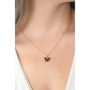 Erb Gold Siyah Renk Kelebek Figür Kadın Kolye