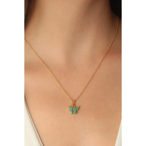 Erb Gold Yeşil Renk Kelebek Figür Kadın Kolye