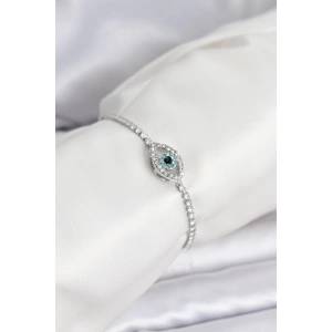 Erb Göz Model Zirkon Taşlı Gümüş Renk Asansörlü Su Yolu Bileklik