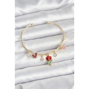 Erb Gül Charmlı Gold Renk Pirinç Kadın Bileklik