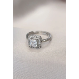 Erb Gümüş Renk Baget Ve Zirkon Taşlı Kare Yüzük