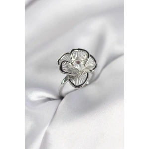 Erb Gümüş Renk Çiçek Model Vintage Kadın Yüzük