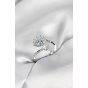 Erb Gümüş Renk Göz Model Zirkon Taşlı Kadın Yüzük