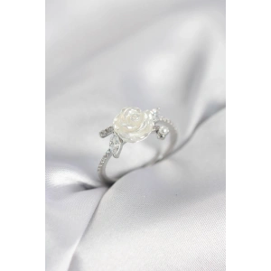 Erb Gümüş Renk Gül Model Zirkon Taşlı Kadın Yüzük