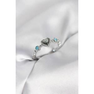 Erb Gümüş Renk Hematit Taşlı Kadın Yüzük