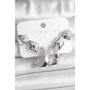 Erb Gümüş Renk Kalp Halka Figür CCB Plastik Kadın Küpe Seti