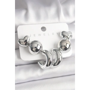 Erb Gümüş Renk Kalp Halka Figür CCB Plastik Kadın Küpe Seti