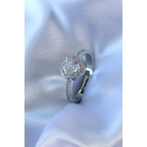 Erb Gümüş Renk Kalp Zirkon Taşlı Charm Model Pirinç Kadın Yüzük