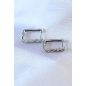 Erb Gümüş Renk Kare Model Zirkon Taşlı Pirinç Kadın Küpe