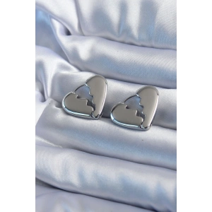 Erb Gümüş Renk Kırık Kalp Model Pirinç Kadın Küpe