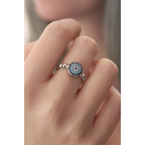 Erb Gümüş Renk Nazar Boncuk Figür Zirkon Taş Detay Kadın Yüzük