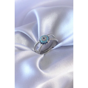 Erb Gümüş Renk Nazar Boncuk Model Kadın Yüzük