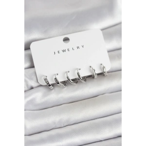 Erb Gümüş Renk Pirinç 3 Çift Kadın Küpe Seti